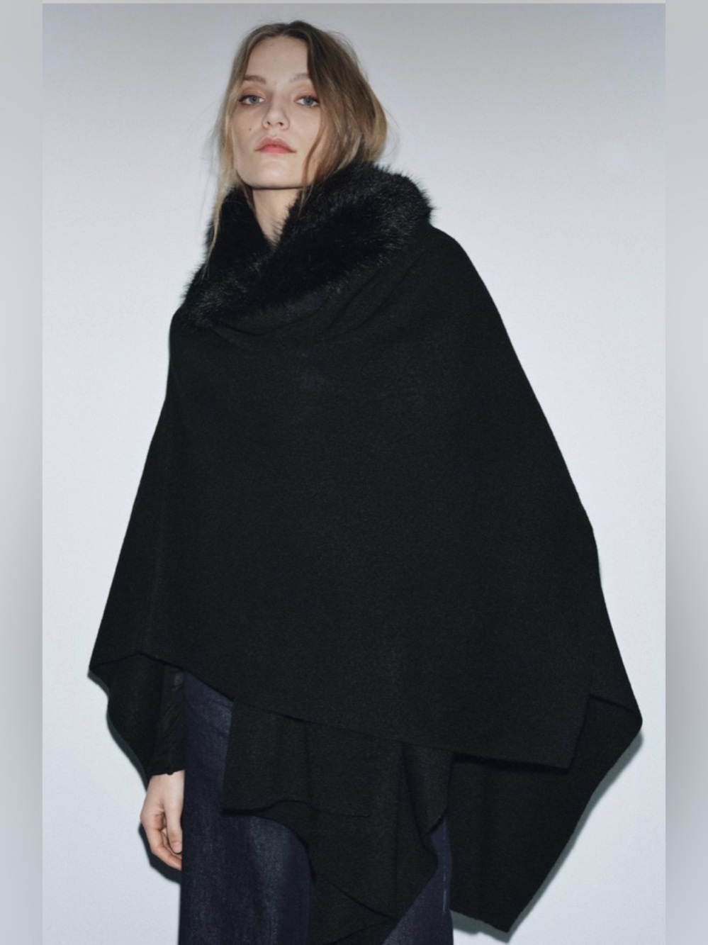 Zara Knit Fur Cape in Black, Sz Medium - Picture 6 of 16